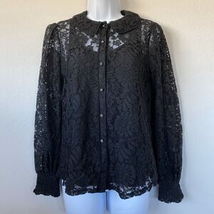 Cable & Gauge Black Lace Peterpan Collar Blouse S Dark Academia‎ Goth Wednesday